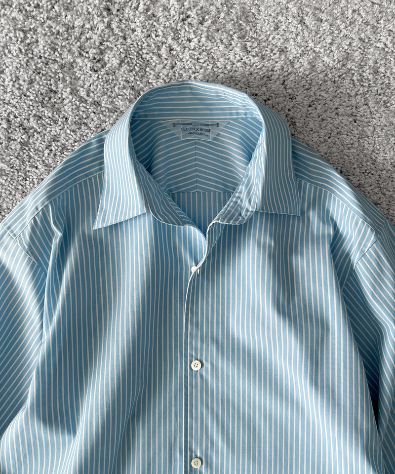 OLD FOLK HOUSE Cotton poplin striped classic shirt "BLUE"