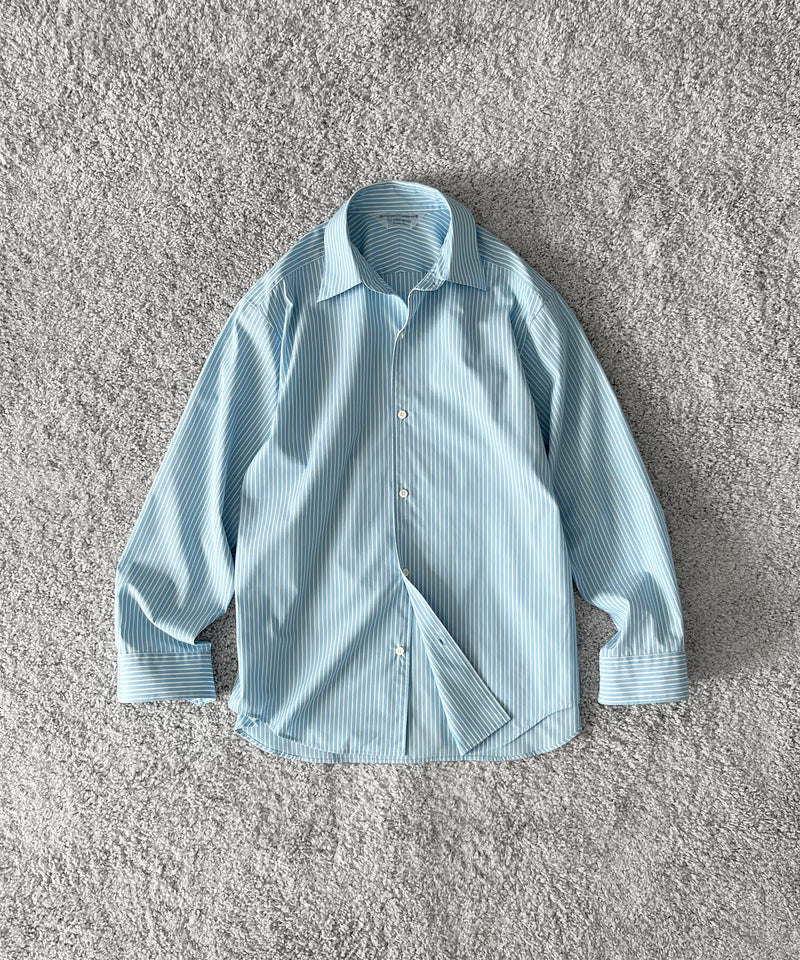 OLD FOLK HOUSE Cotton poplin striped classic shirt "BLUE"