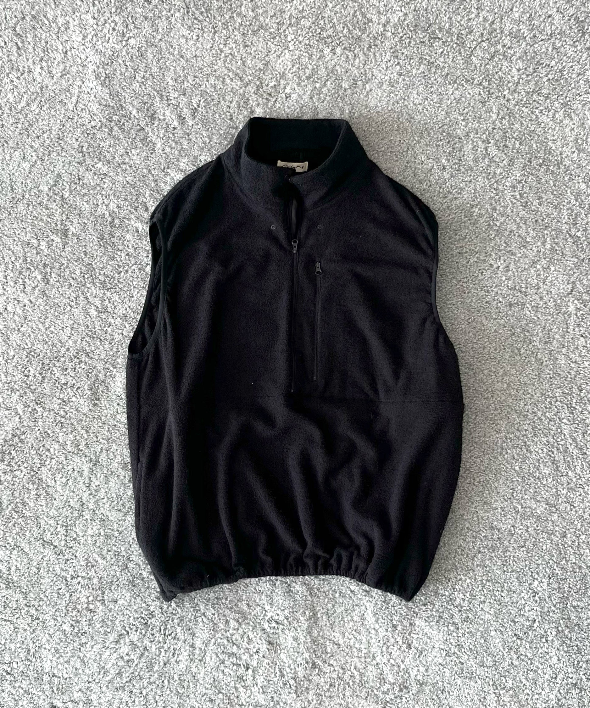 NOWHAW Towel cloth half zip vest "BLACK"