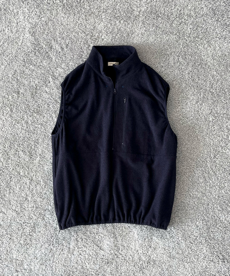 NOWHAW Towel cloth half zip vest "BLACK"