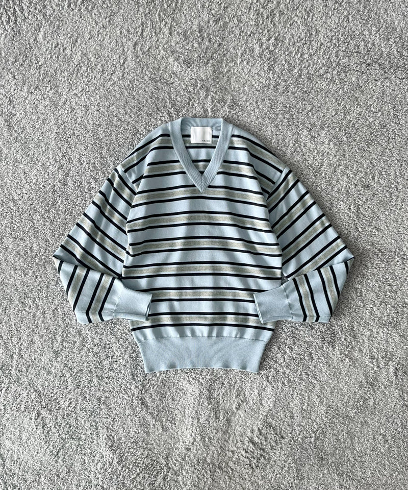 KAIKO Border v neck sweater "FIGURE1"