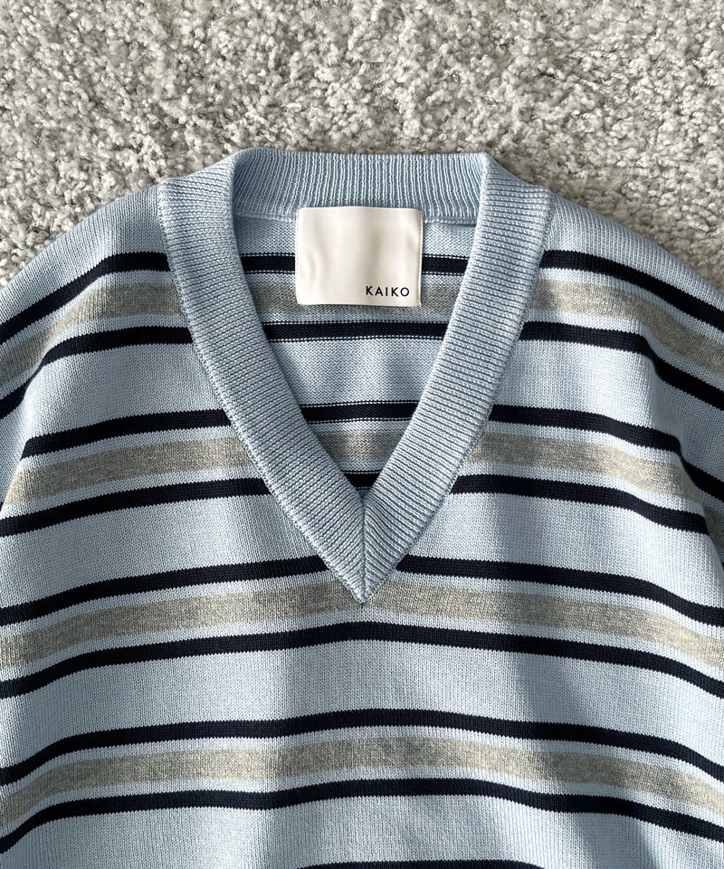 KAIKO Border v neck sweater "S.BLUE"
