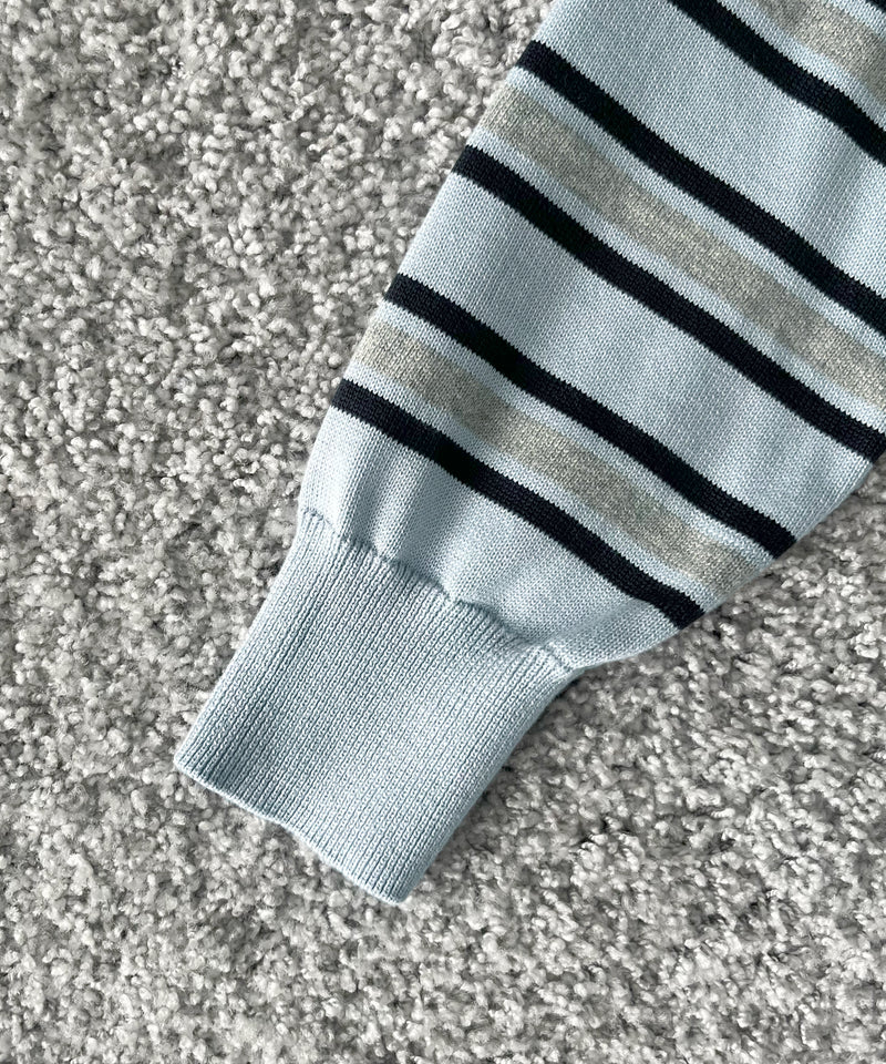 KAIKO Border v neck sweater "S.BLUE"