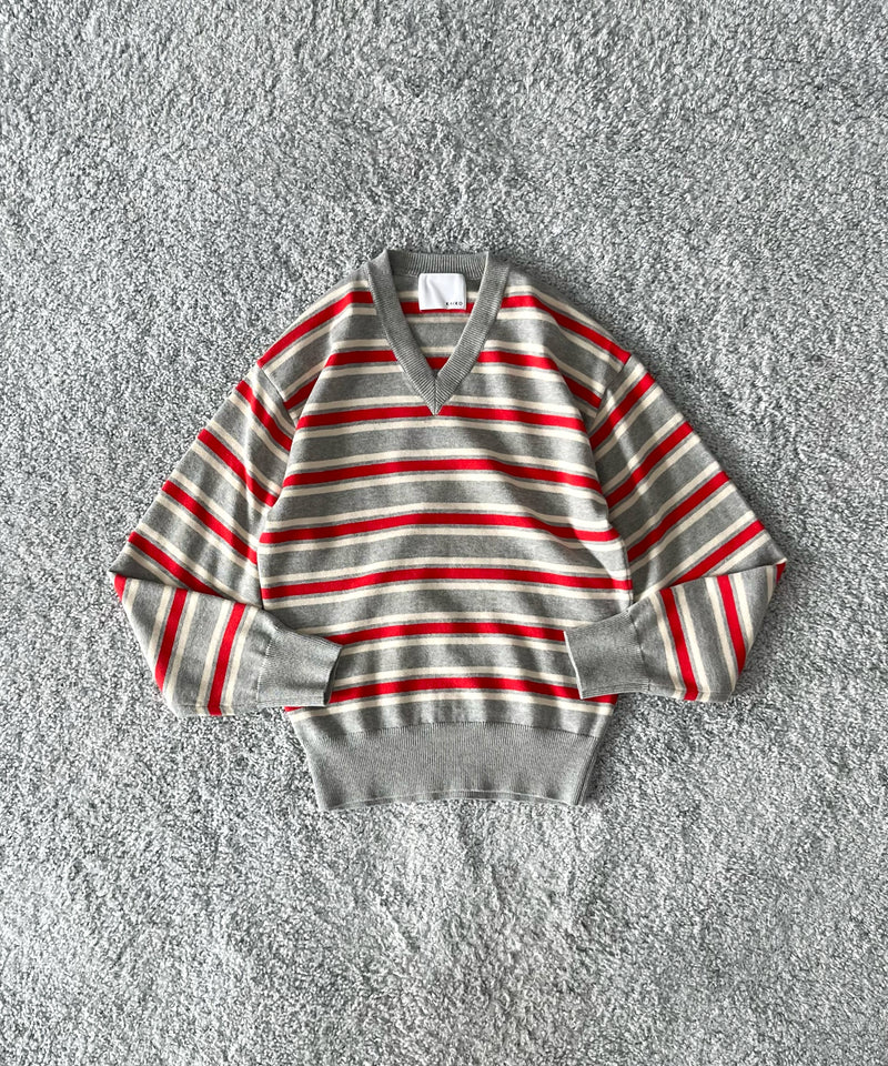 KAIKO Border v neck sweater "FIGURE1"