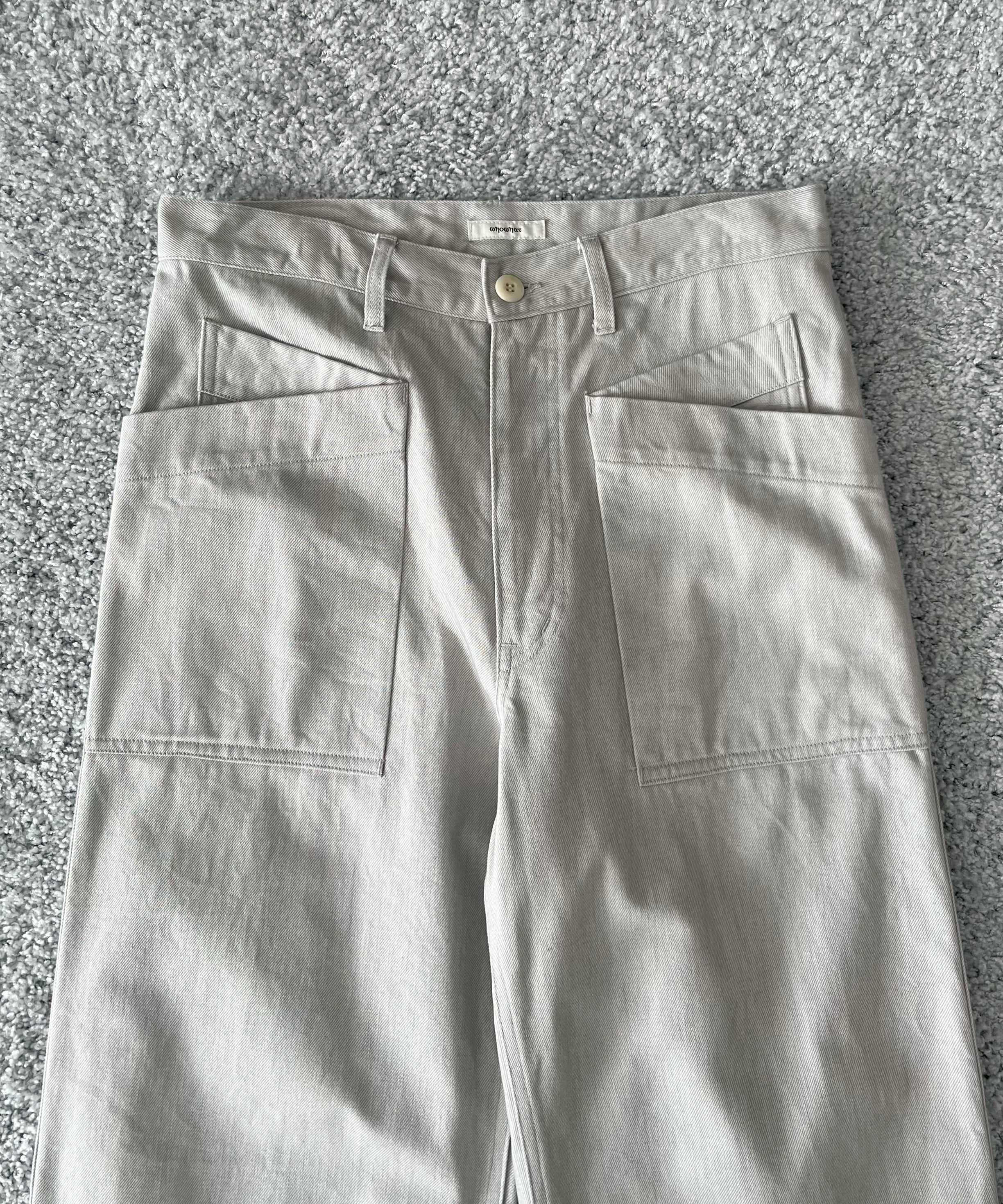 WHOWHAT 12oz denim origami pocket pants "LIGHT GRAY"