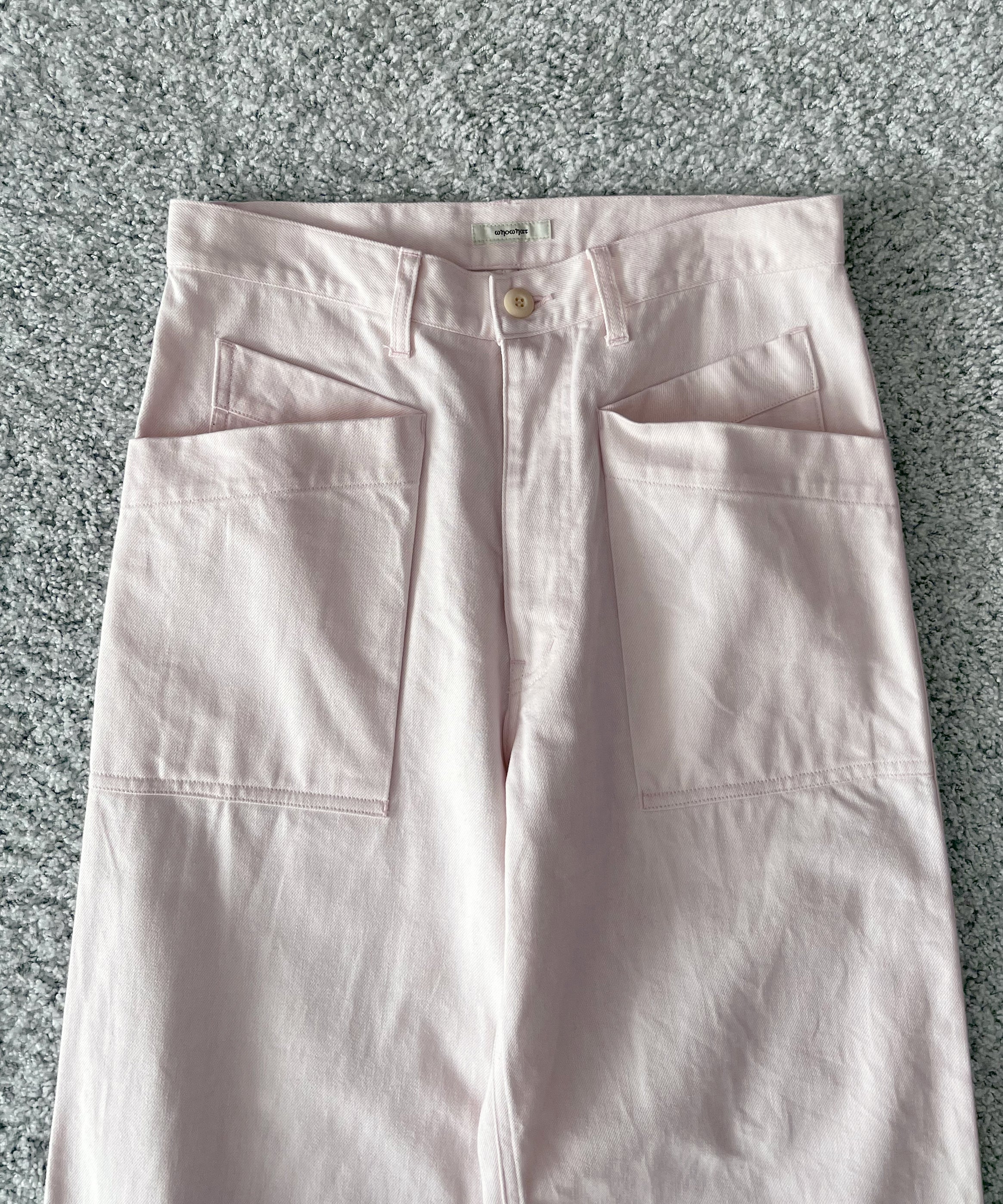 WHOWHAT 12oz denim origami pocket pants "LIGHT PINK"