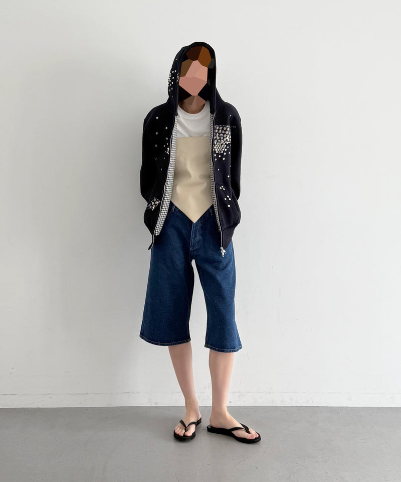 HANNAH CREAK Studded hoodie double zip "DARK BLUE"