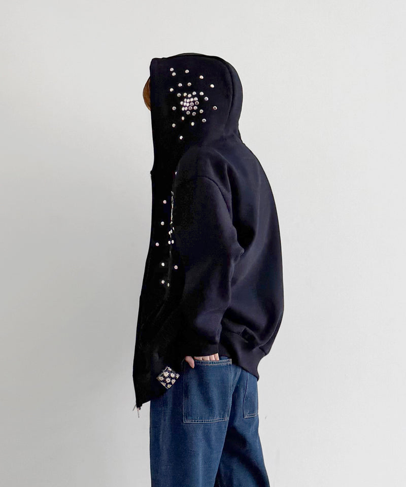 HANNAH CREAK Studded hoodie double zip "DARK BLUE"
