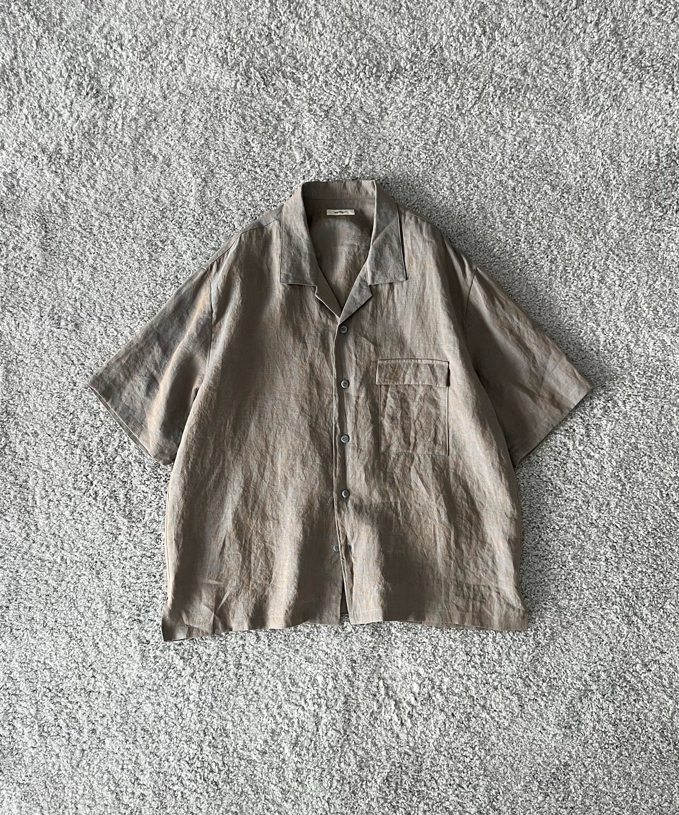 WHOWHAT Hemp chambry open collar shirt "MUNCH GRAY"