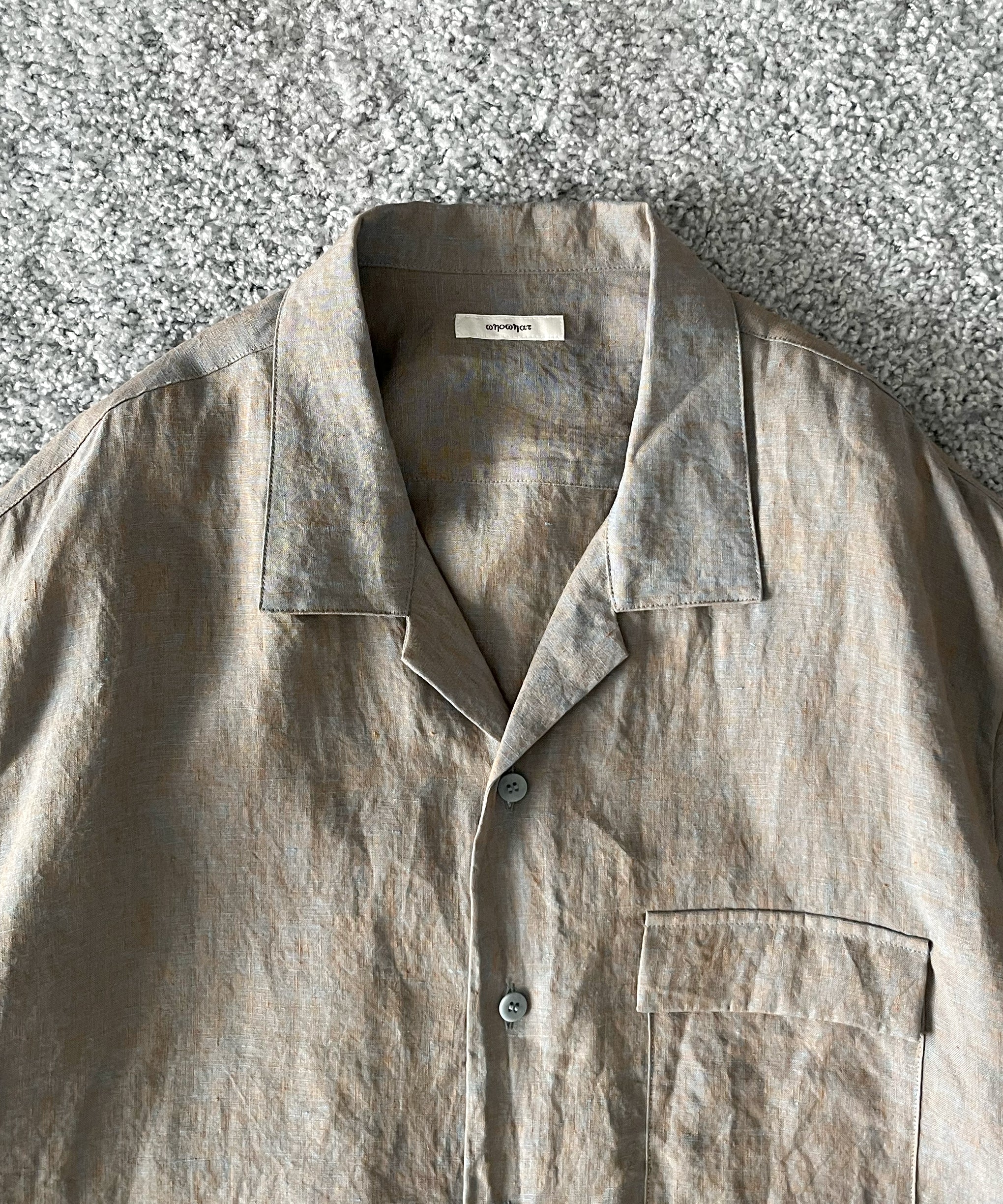 WHOWHAT Hemp chambry open collar shirt "MUNCH GRAY"