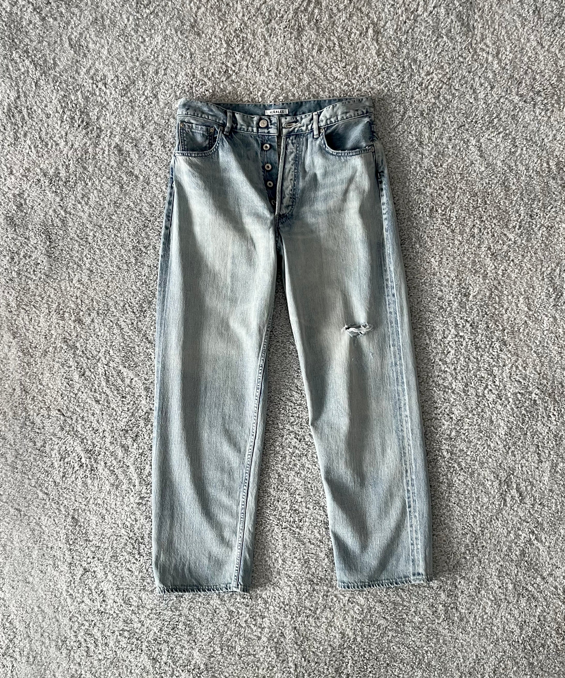 AURALEE Faded selvedge light denim wide pants "LIGHT INDIGO"