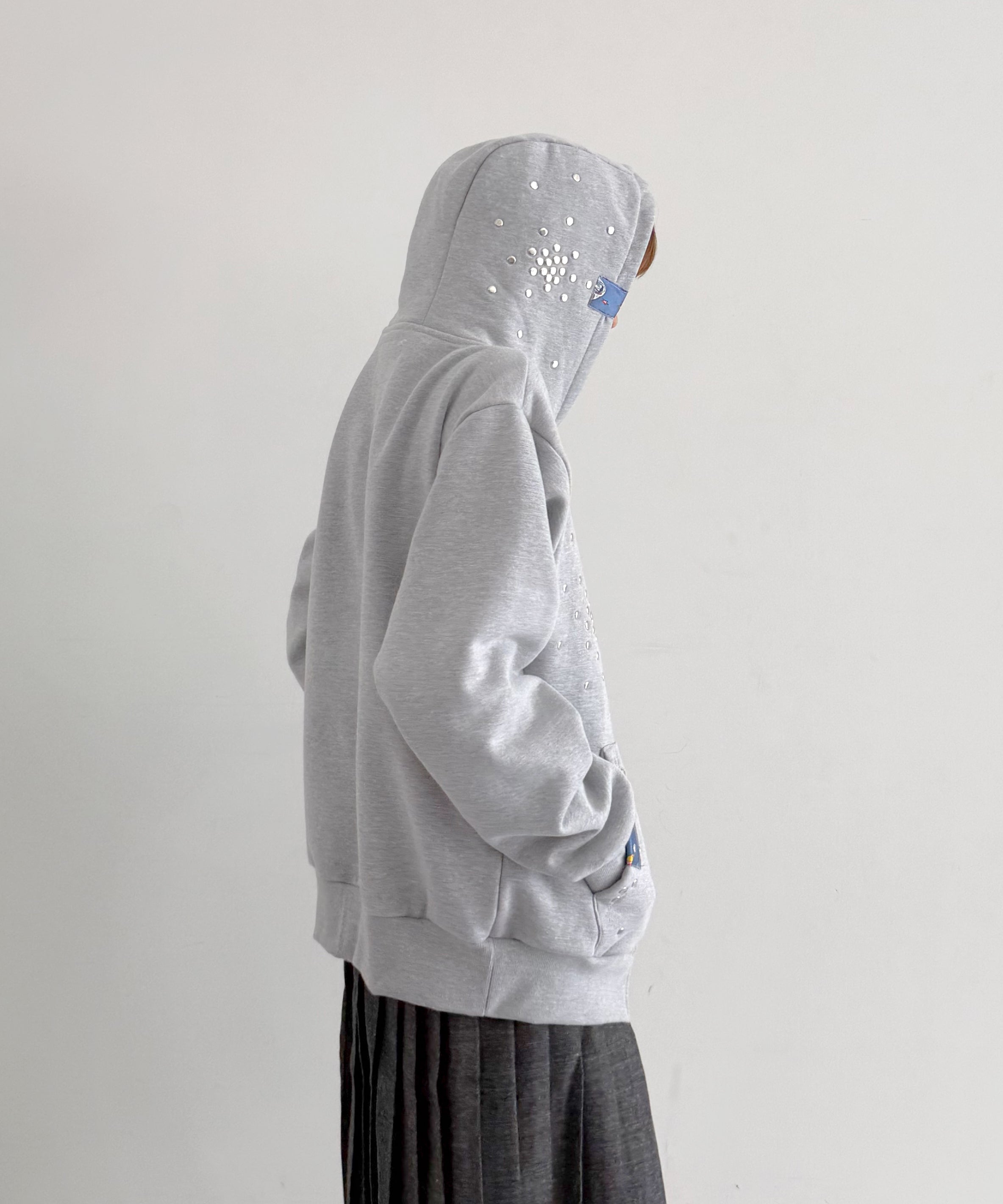 HANNAH CREAK Studded hoodie double zip "GRAY"