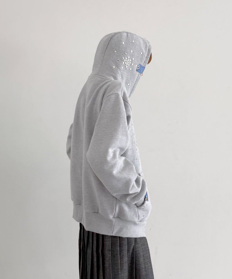 HANNAH CREAK Studded hoodie double zip "GRAY"