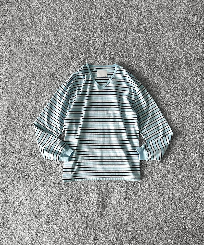 KAIKO V neck border l/s t-shirt “SAX”