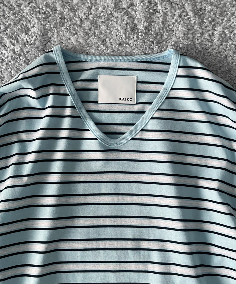 KAIKO V neck border l/s t-shirt “SAX”