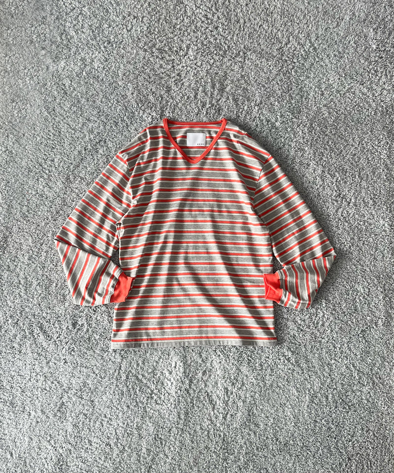KAIKO V neck border l/s t-shirt “SAX”