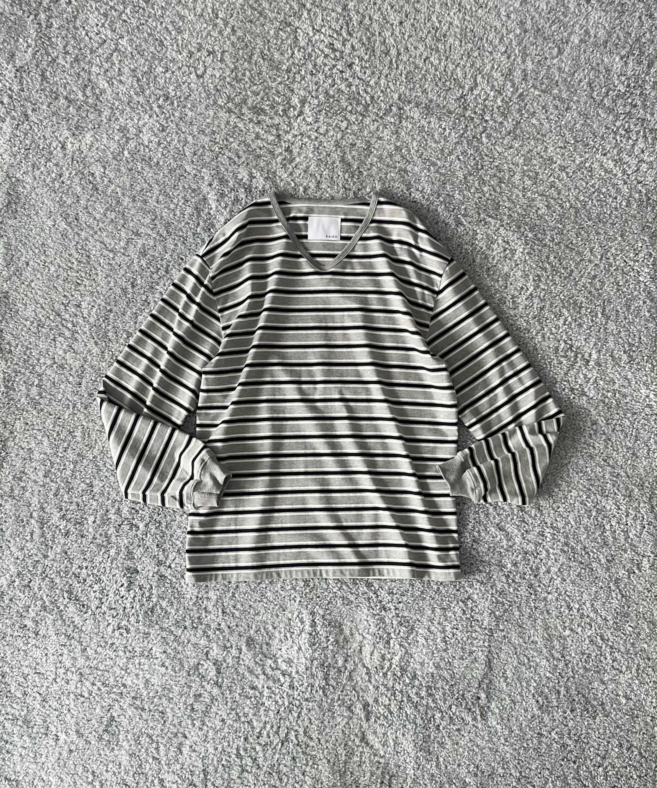 KAIKO V neck border l/s t-shirt “SAX”