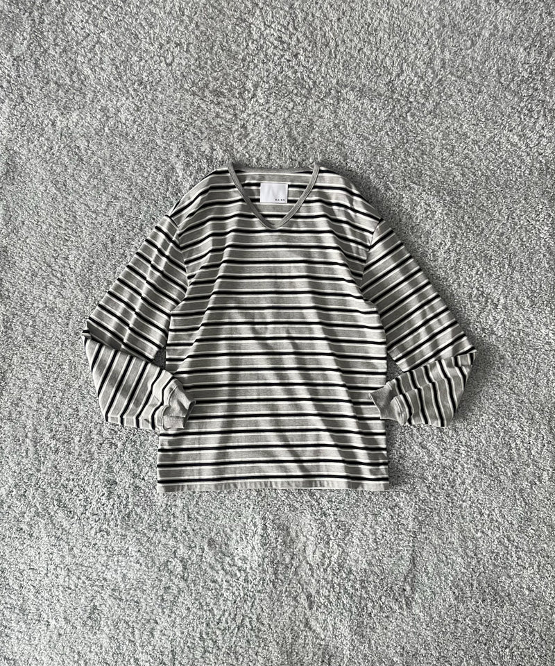KAIKO V neck border l/s t-shirt “SAX”