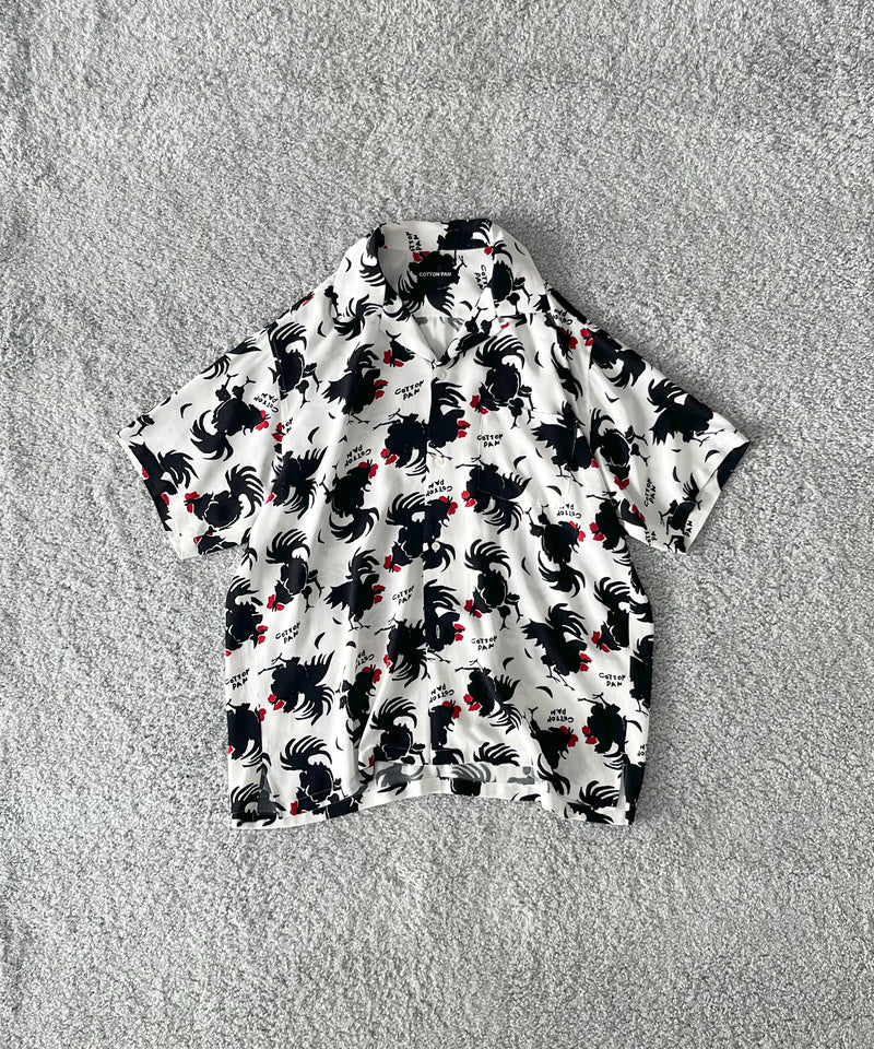 COTTON PAN Rooster s/s レーヨンシャツ "WHITE"