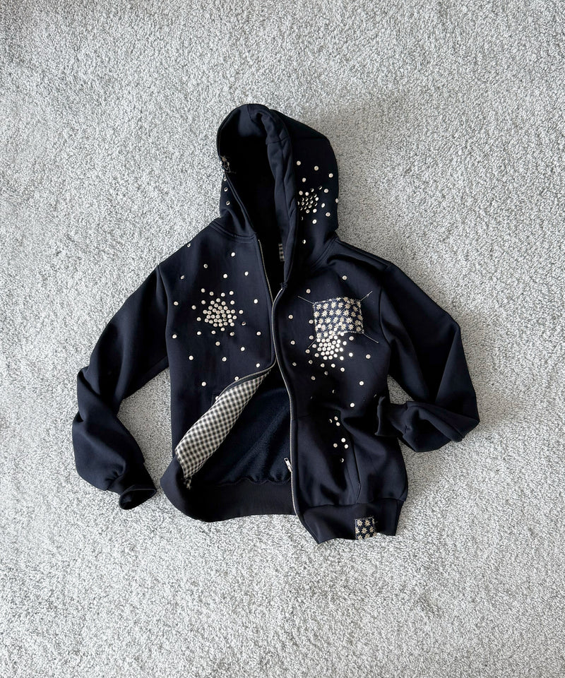HANNAH CREAK Studded hoodie double zip "DARK BLUE"