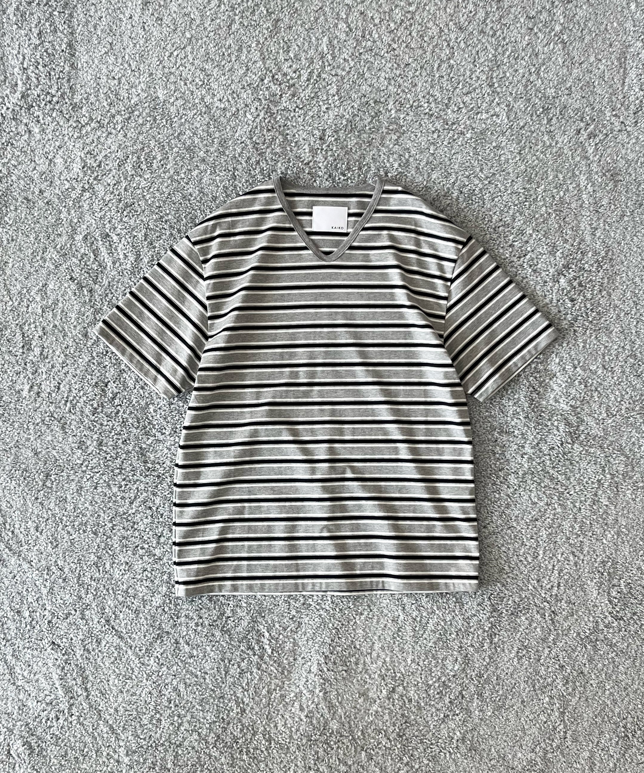 KAIKO V neck border t-shirts "RED"