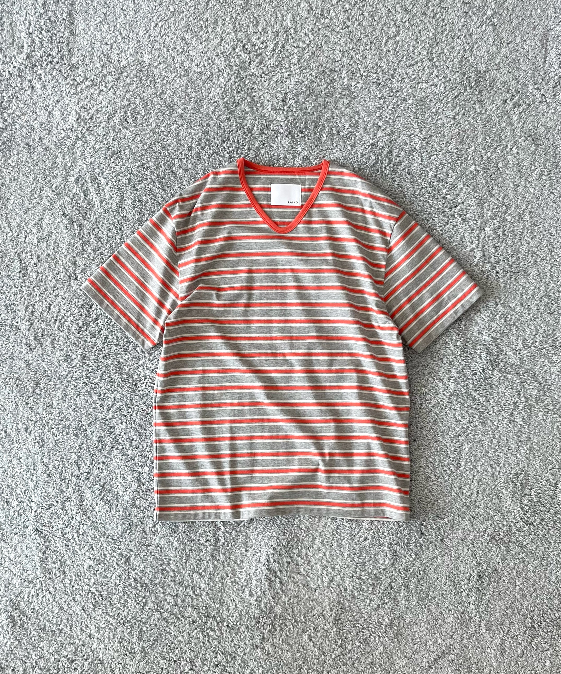 KAIKO V neck border t-shirts "RED"