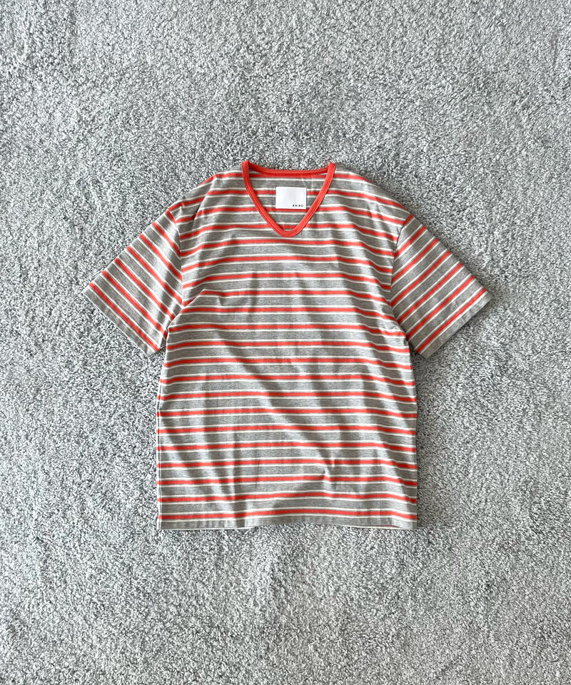 KAIKO V neck border t-shirts "RED"
