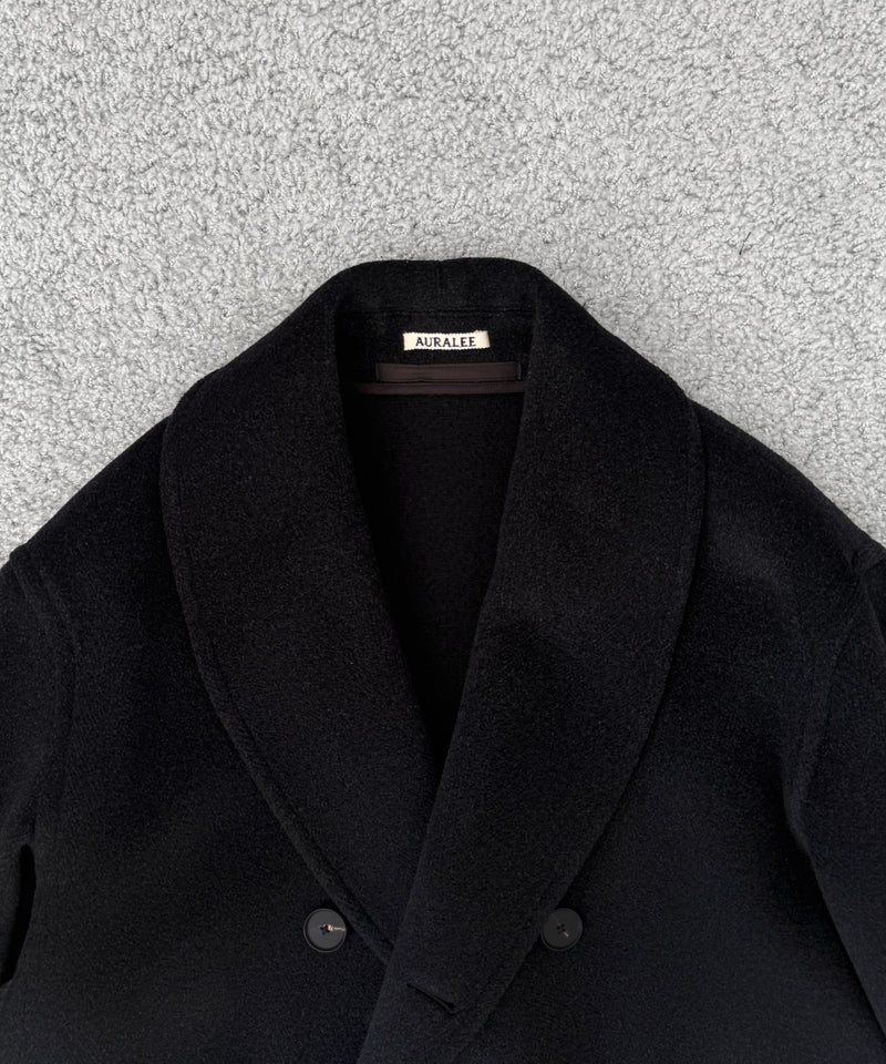 AURALEE Wool herringbone shawl collar coat “DARK CHARCOAL”