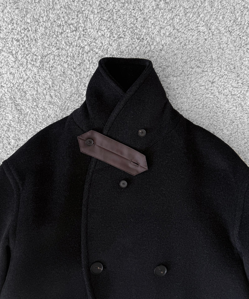 AURALEE Wool herringbone shawl collar coat “DARK CHARCOAL”