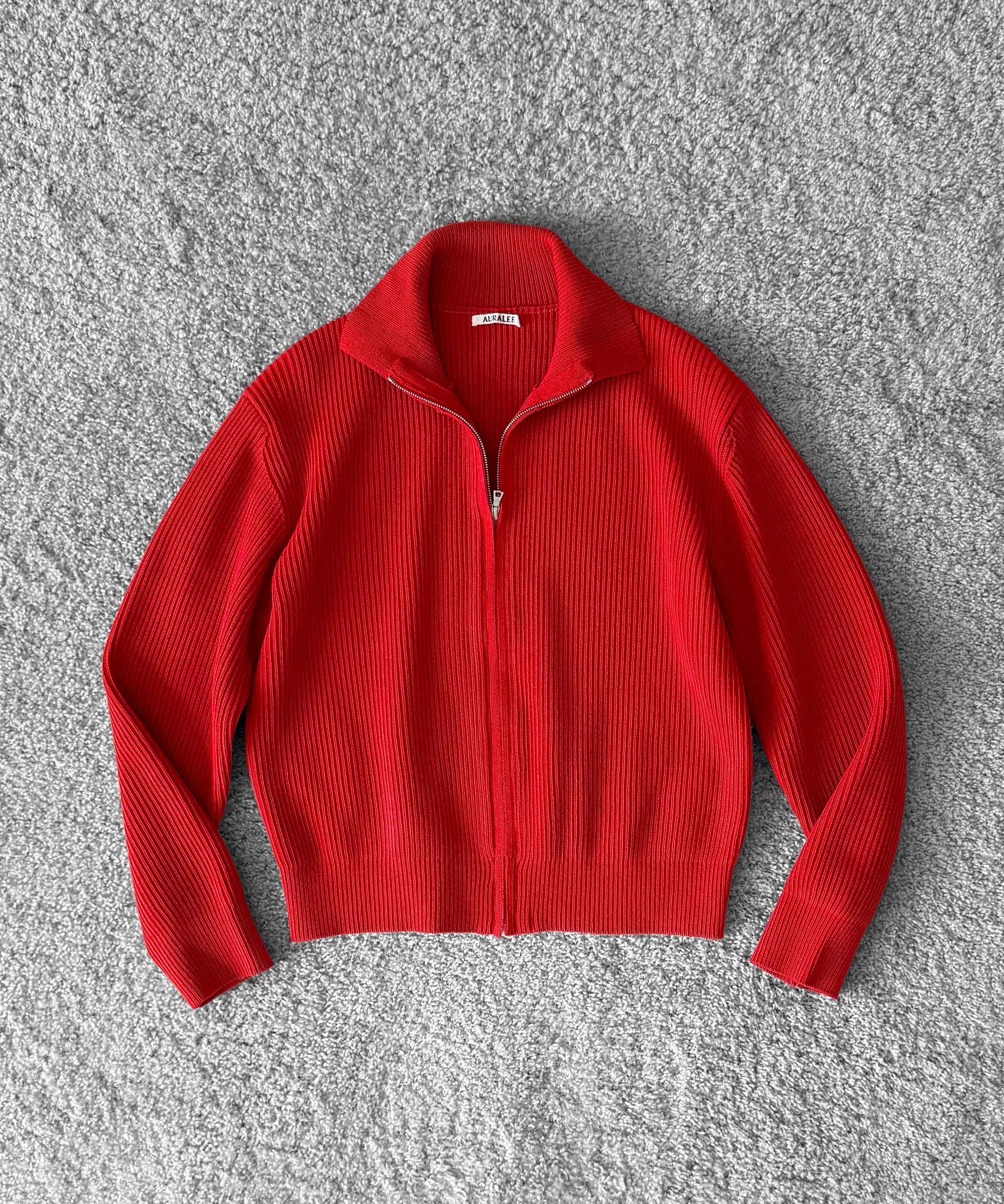 AURALEE【オーラリー】Super fine wool rib knit zip cardigan “RED