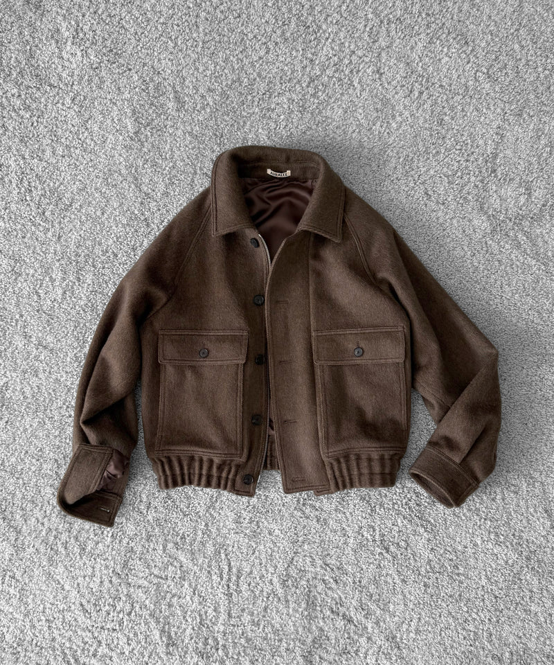 AURALEE Hairy wool mohair chambray blouson “BROWN”