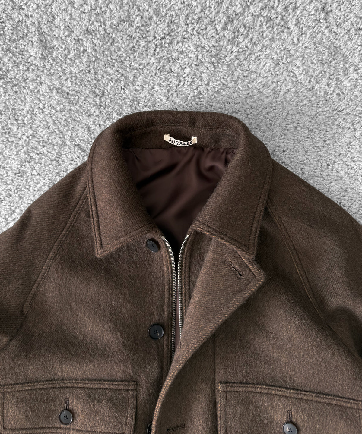 AURALEE Hairy wool mohair chambray blouson “BROWN”