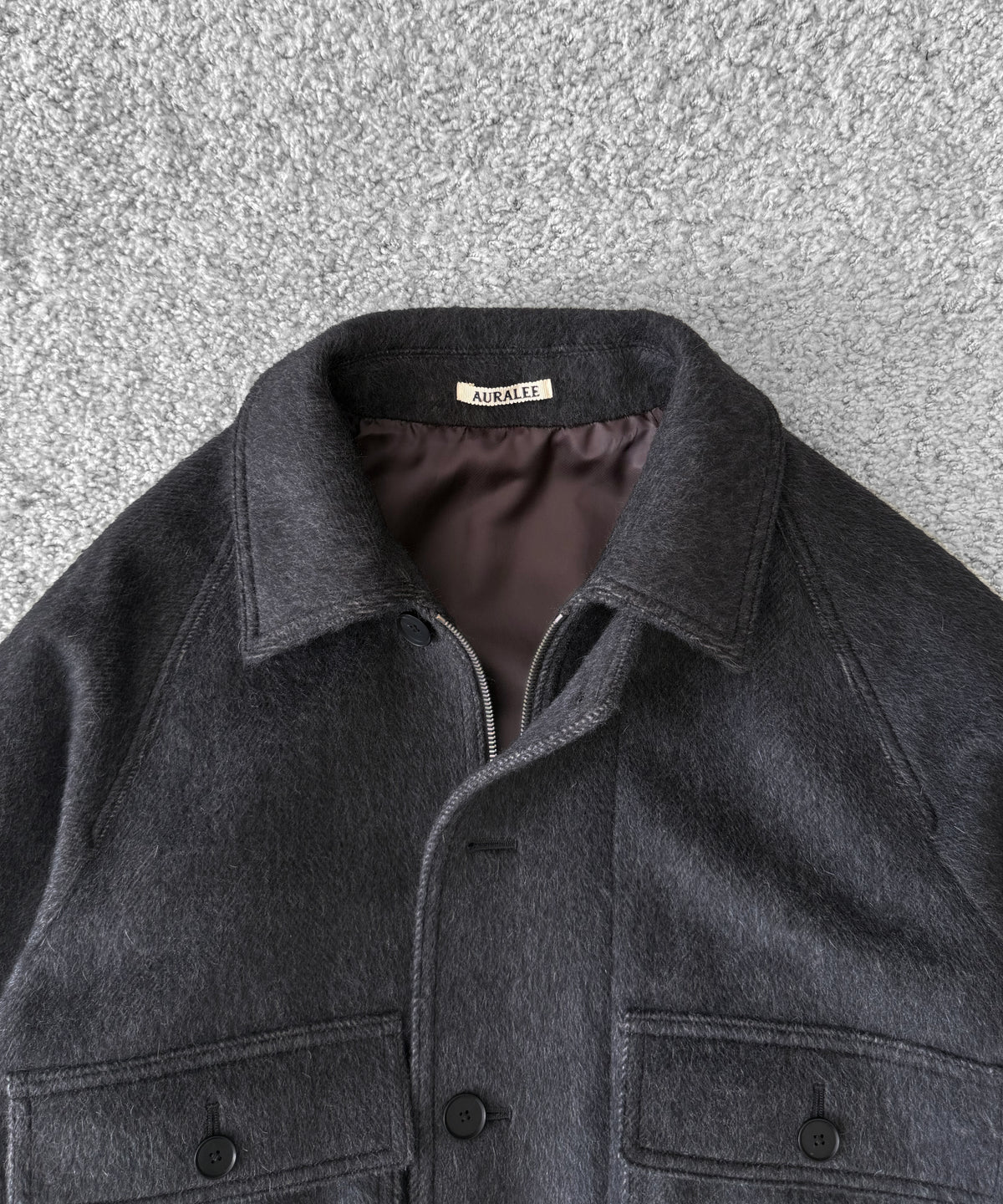 AURALEE Hairy wool mohair chambray blouson “DARK GRAY”
