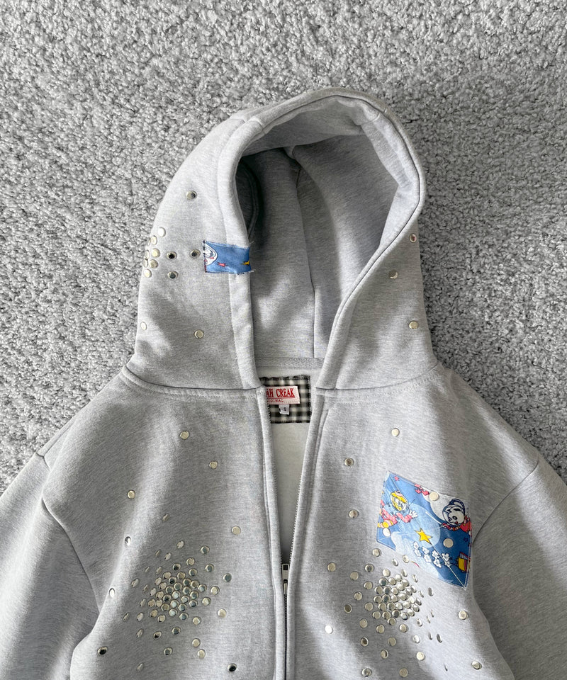 HANNAH CREAK Studded hoodie double zip "GRAY"