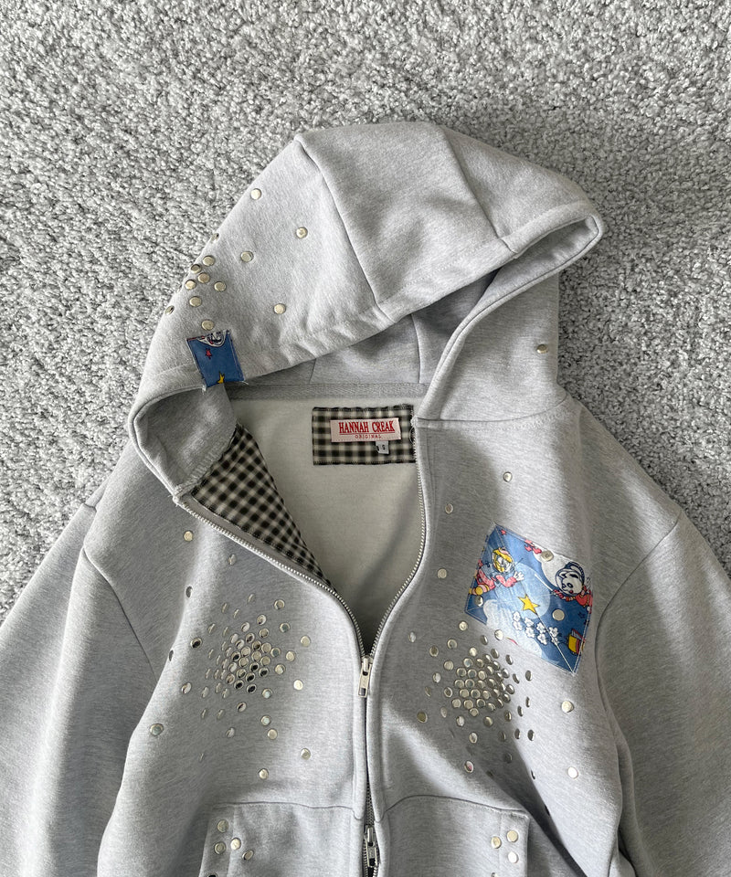HANNAH CREAK Studded hoodie double zip "GRAY"