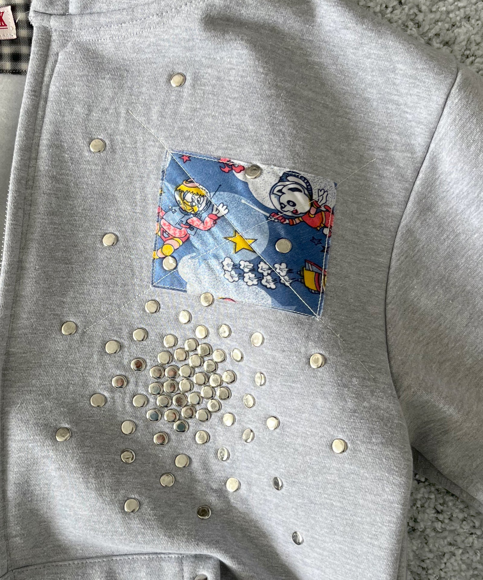 HANNAH CREAK Studded hoodie double zip "GRAY"