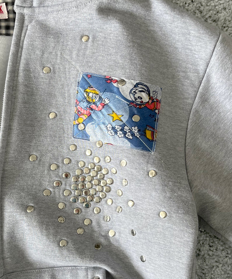 HANNAH CREAK Studded hoodie double zip "GRAY"