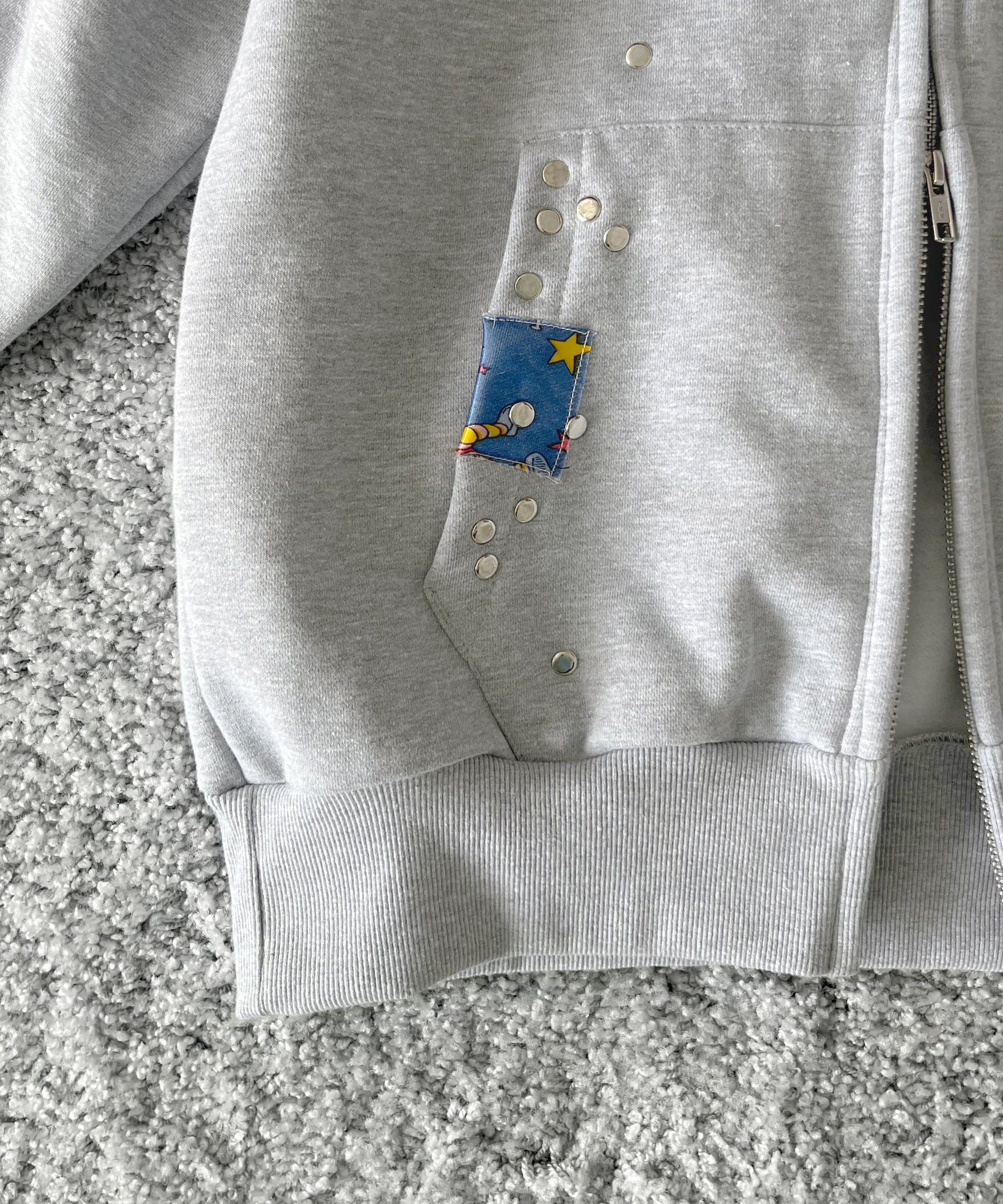 HANNAH CREAK Studded hoodie double zip "GRAY"