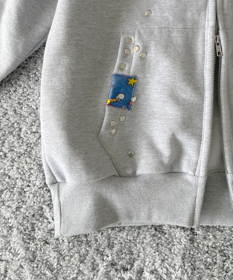 HANNAH CREAK Studded hoodie double zip "GRAY"