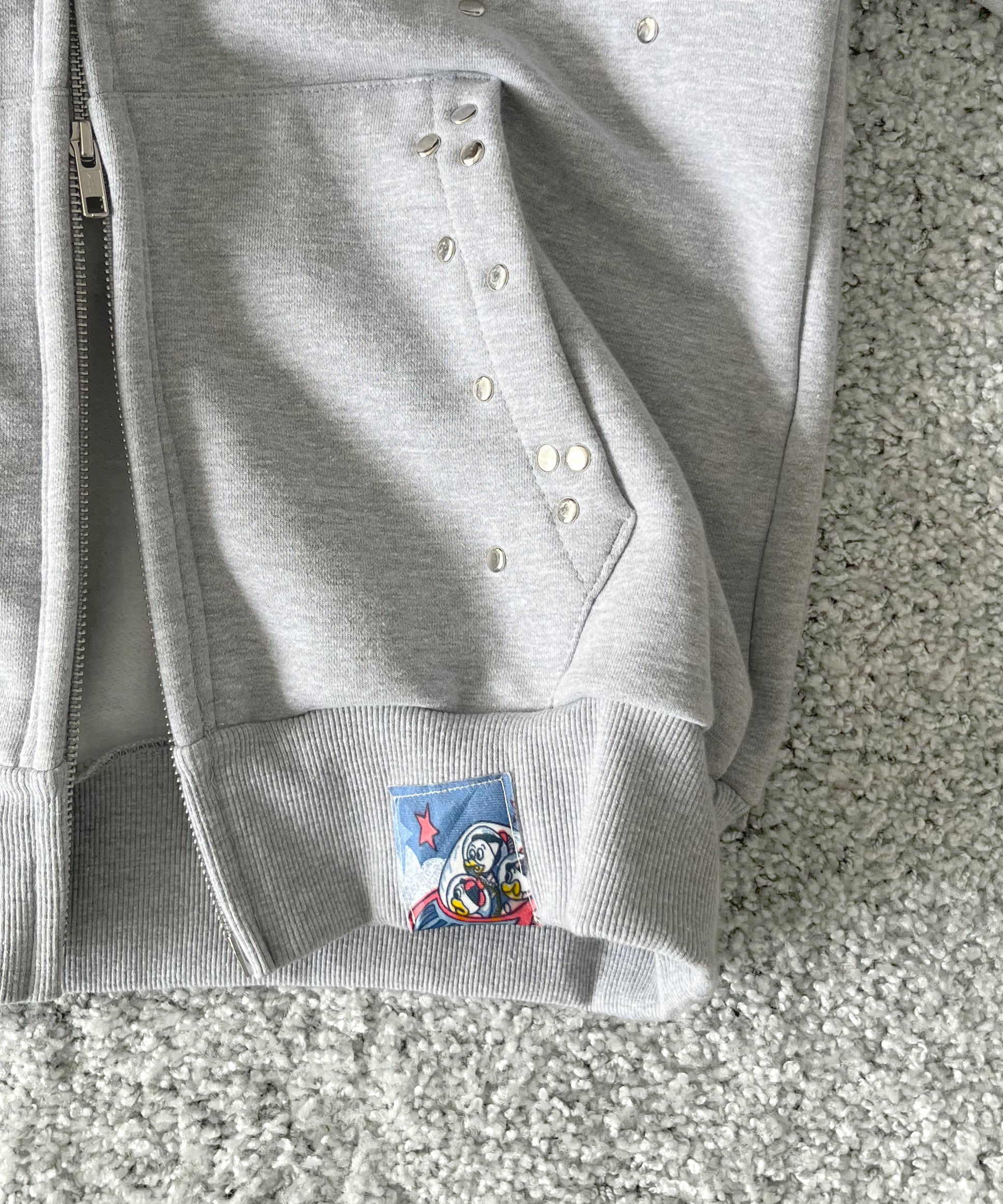 HANNAH CREAK Studded hoodie double zip "GRAY"