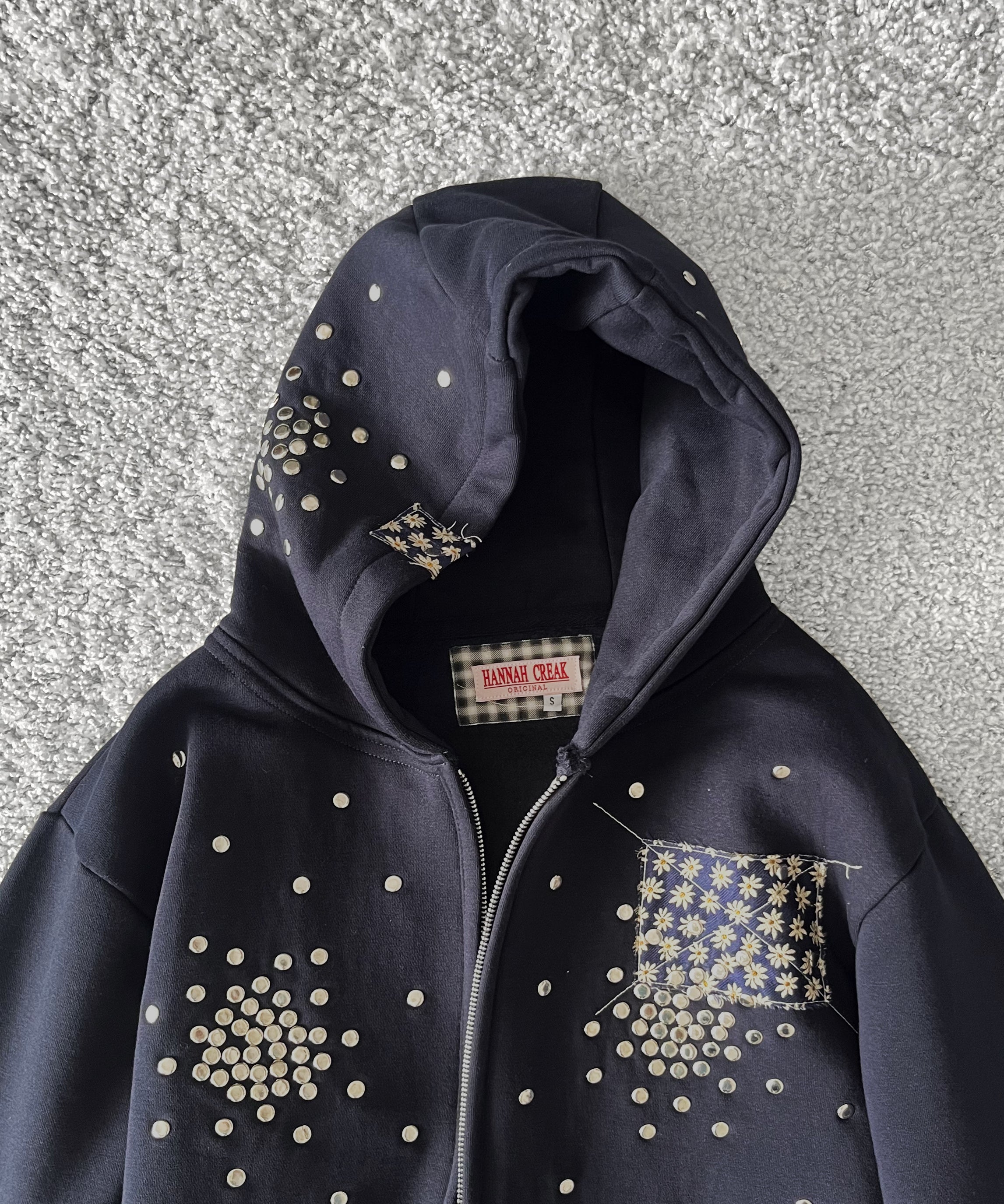HANNAH CREAK Studded hoodie double zip "DARK BLUE"