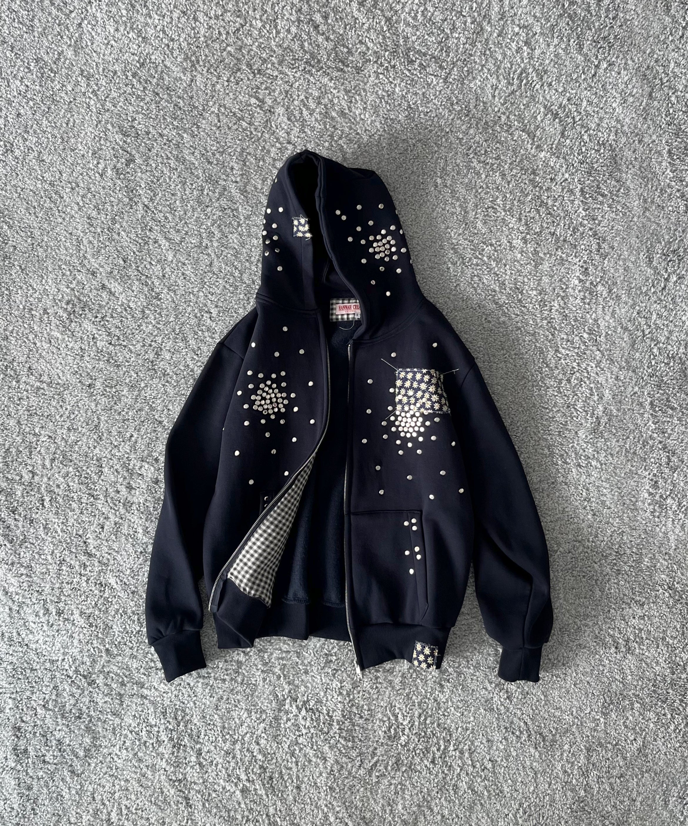 HANNAH CREAK Studded hoodie double zip "DARK BLUE"