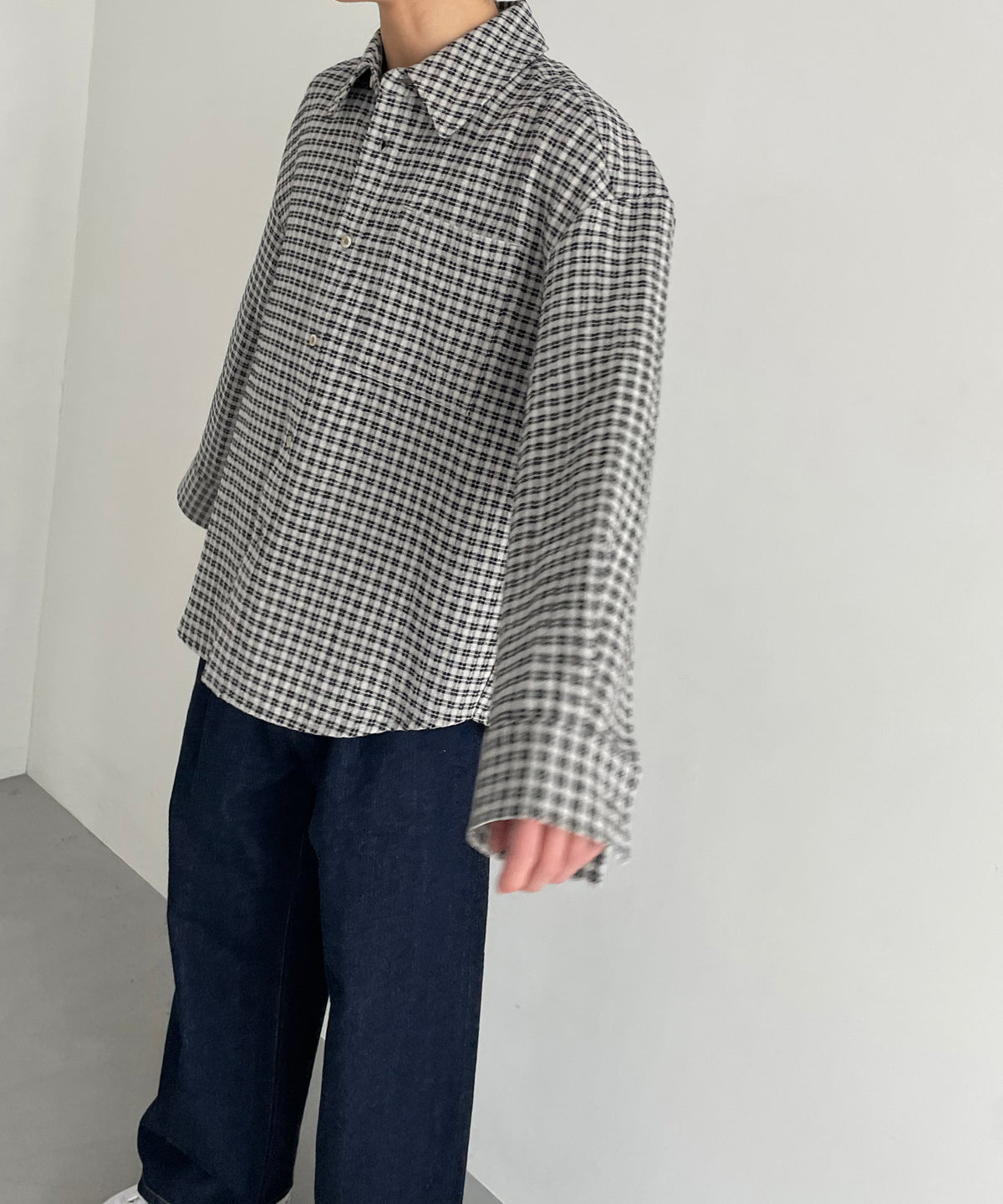 sefr Button up frannel shirt "WHITE BLACK CHECK"