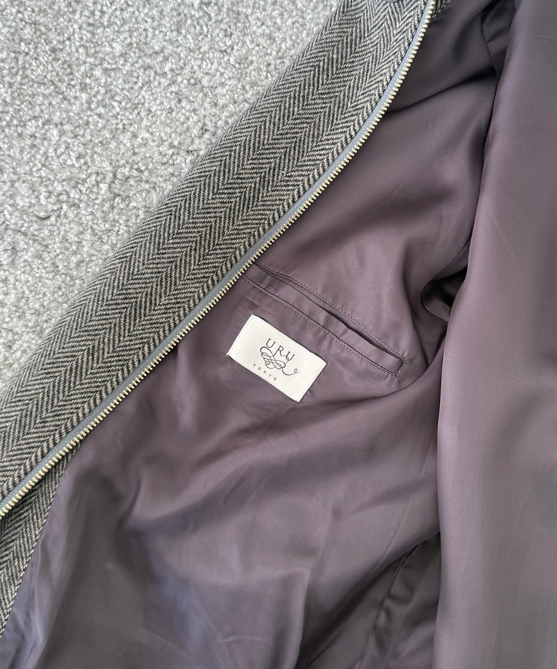 URU Silk napped tweed - zip up blouson "D.GRAY"