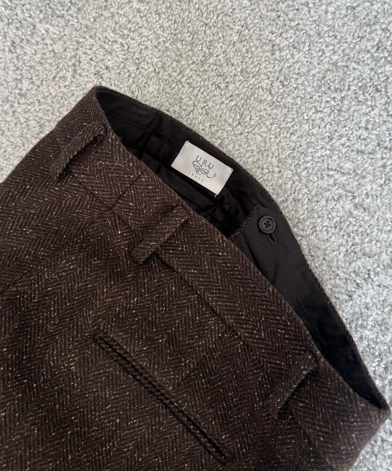 URU Silk napped tweed - 2 tuck pants "D.BROWN"