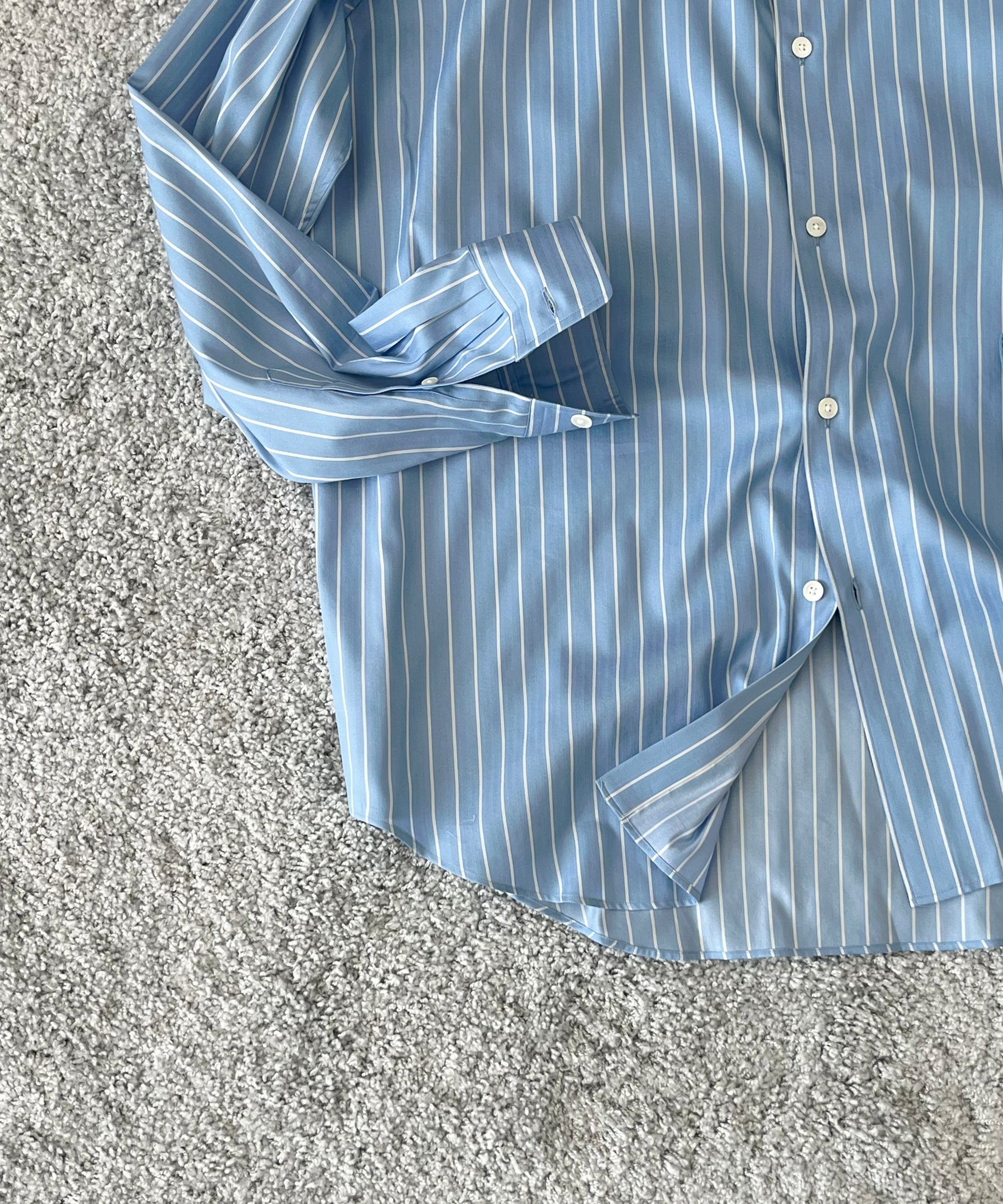 AURALEE Cotton silk stripe stand collar shirt "SAX BLUE STRIPE"