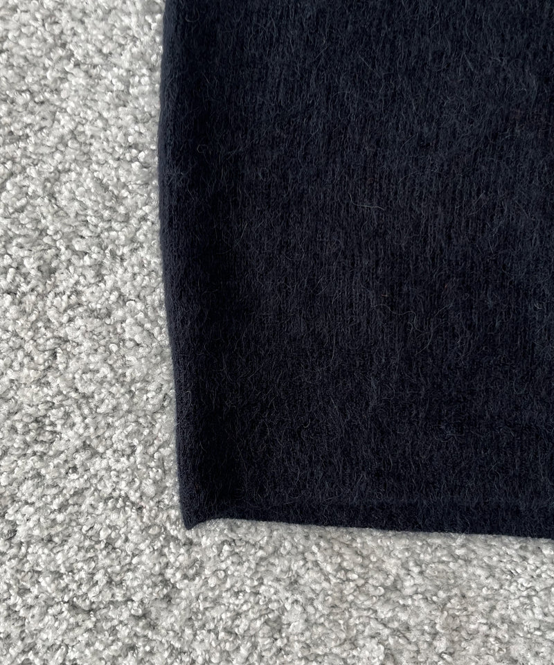 AURALEE Baby suri alpaca sheer knit skipper polo "NAVY"
