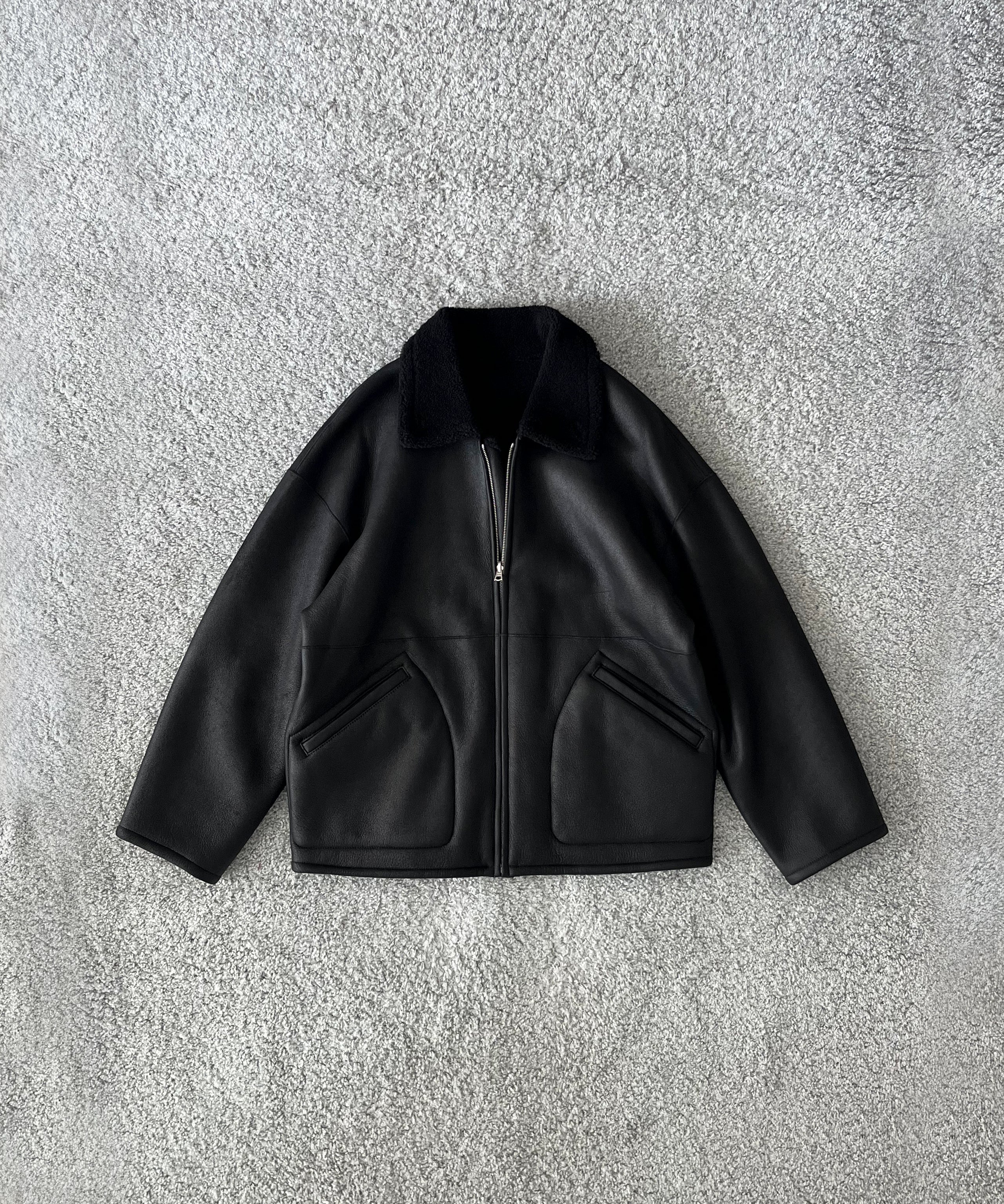 AURALEE Merino mouton zip blouson "BLACK"