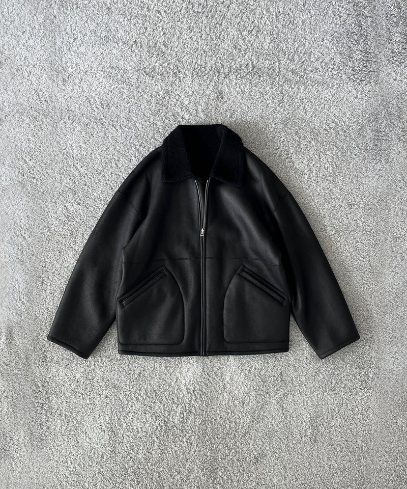 AURALEE Merino mouton zip blouson "BLACK"