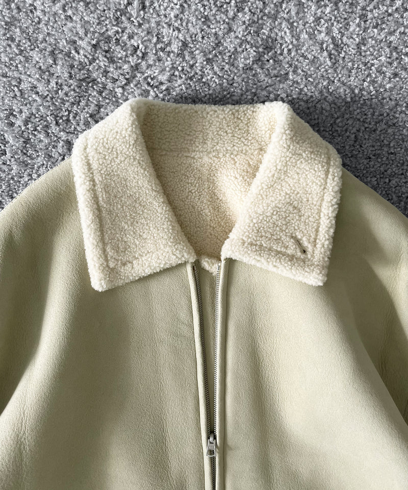 AURALEE Merino mouton zip blouson “IVORY LIME”